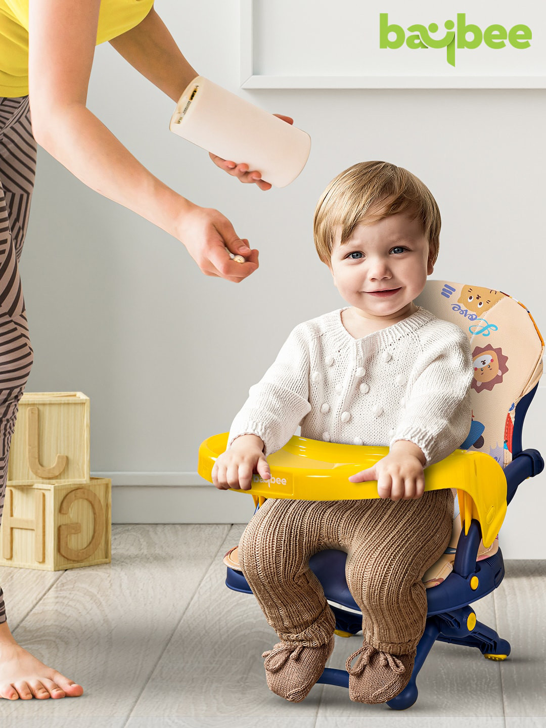

BAYBEE Kids Portable Booster High Chairs, Blue