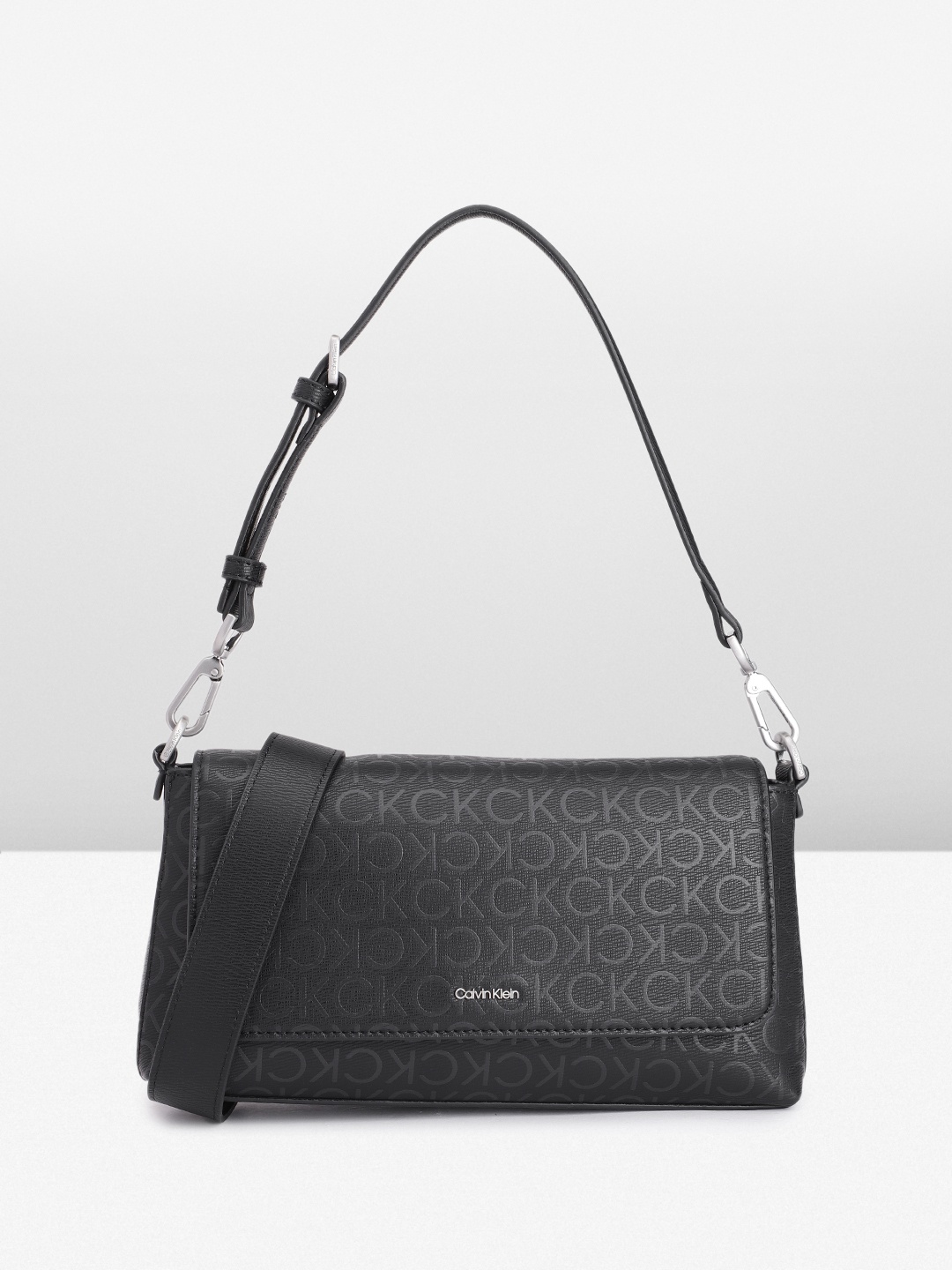 

Calvin Klein Brand Logo Printed Satchel, Black
