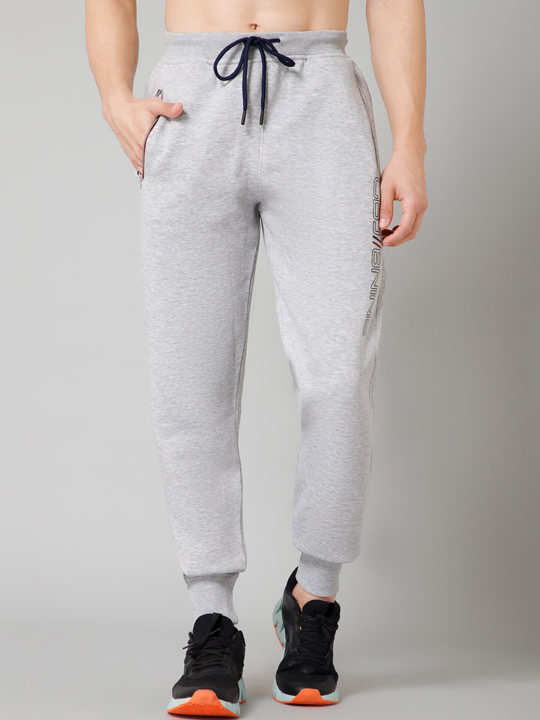 

Cantabil Men Mid-Rise Typography Printed Fleece Track Pant, Grey
