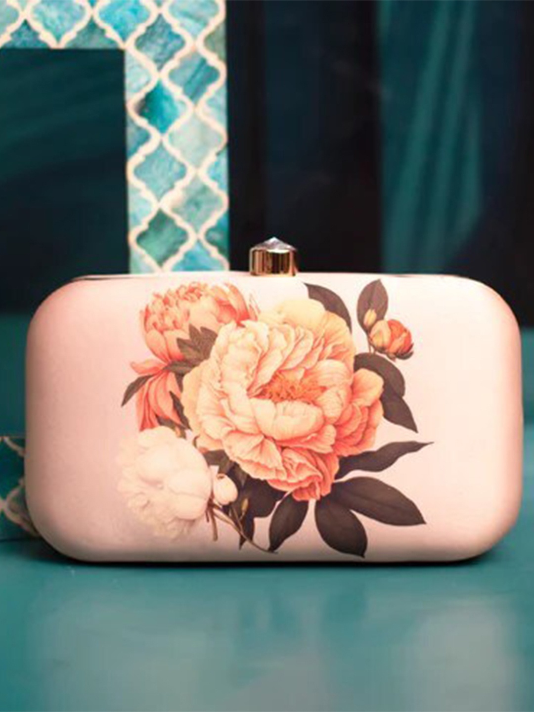 

ARTKLIM Floral Printed Box Clutch, Peach