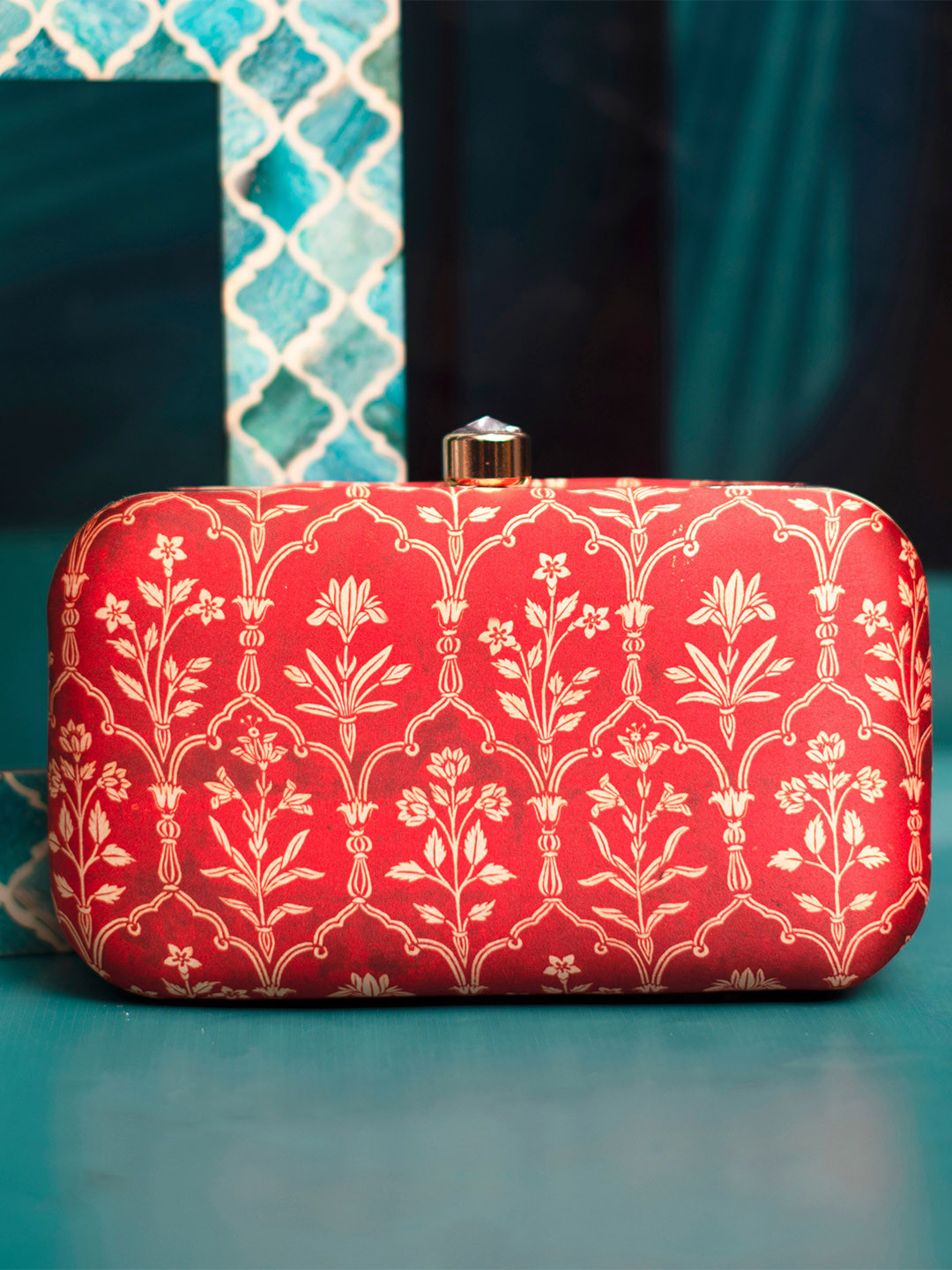 

ARTKLIM Floral Printed Box Clutch, Red