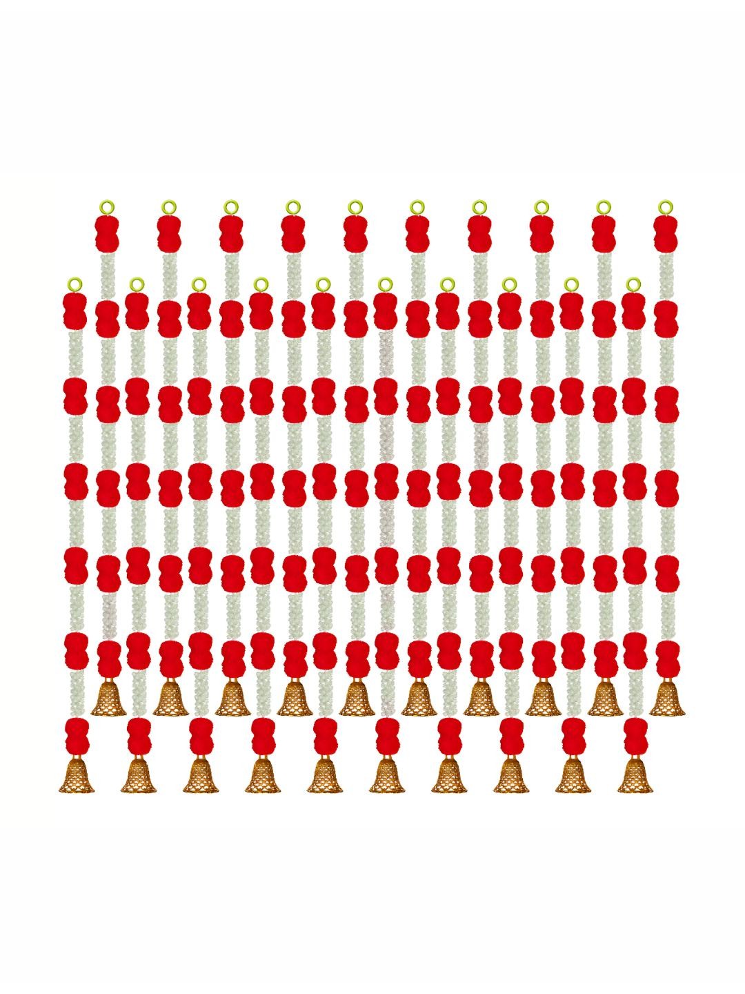 

iHandikart White & Red 20 Pieces Hanging Marigold Artificial Flower With Bell
