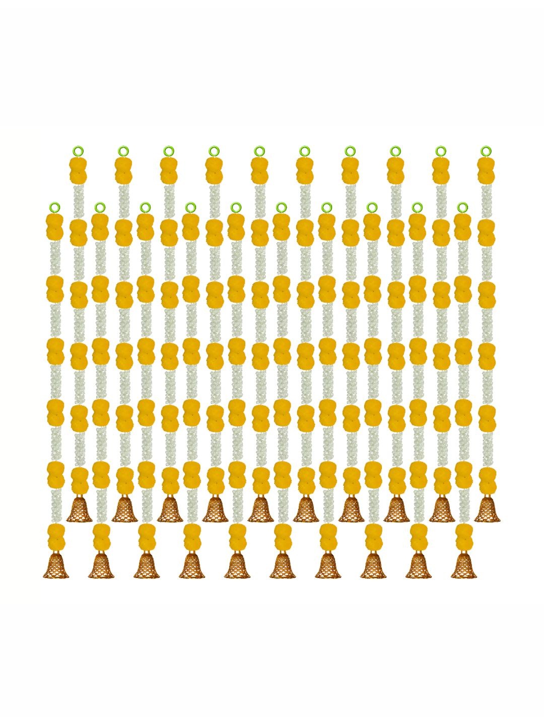 

iHandikart White & Yellow 20 Pieces Hanging Marigold Artificial Flower With Bell