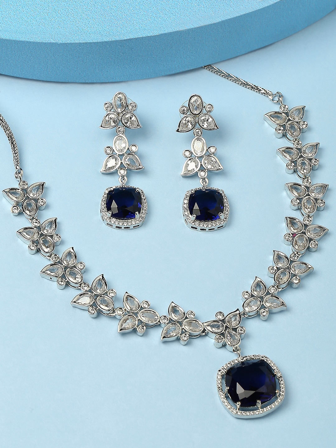 

OOMPH American Diamond Studded Jewellery Set, Silver