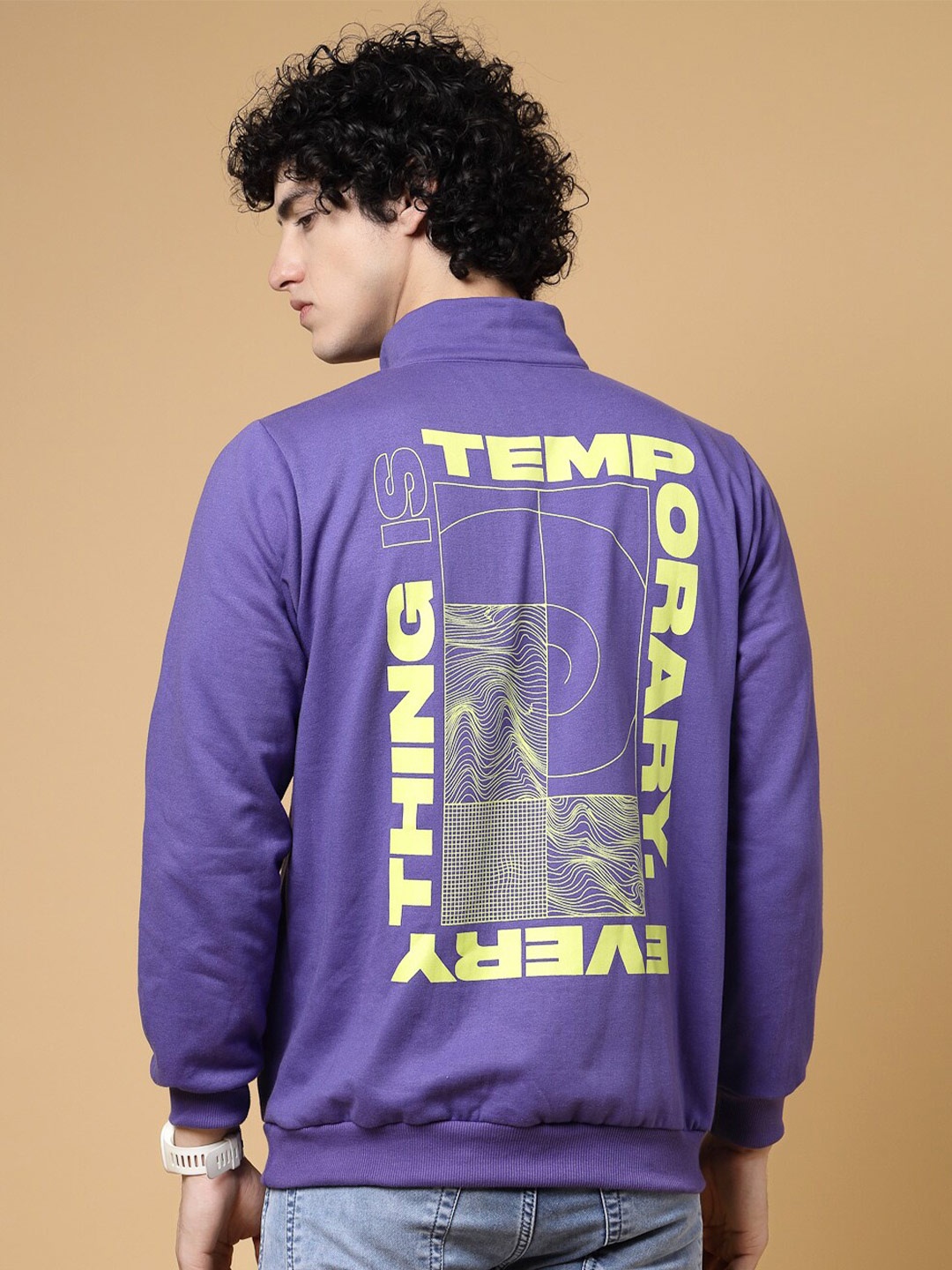 

Rigo Men Printed Oversized Fleece Pullover Sweatshirt, Purple