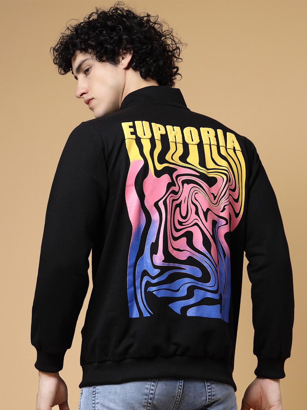 

Rigo Men Printed Oversized Fleece Pullover Sweatshirt, Black