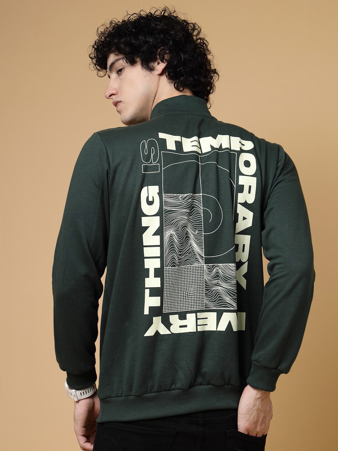 

Rigo Men Printed Fleece Oversized Pullover Sweatshirt, Green