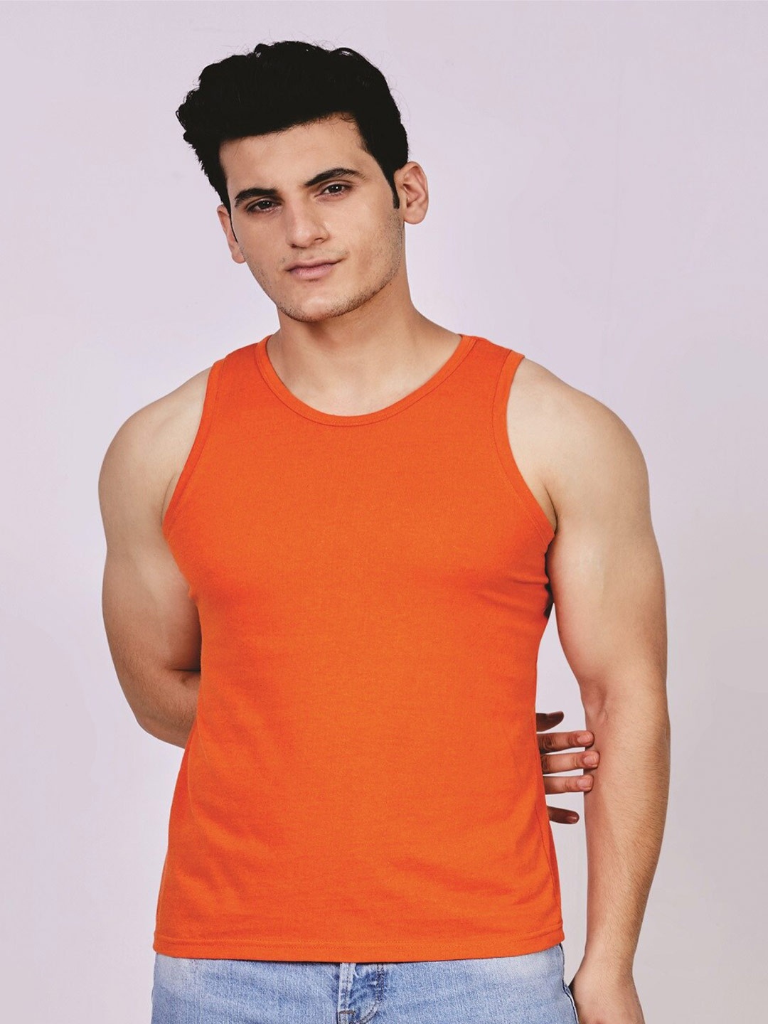 

ecott Round Neck Sleeveless Bio Finish Cotton T-shirt, Orange