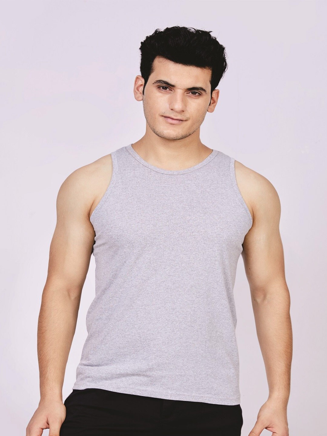 

ecott Round Neck Sleeveless Bio Finish Cotton T-shirt, Grey