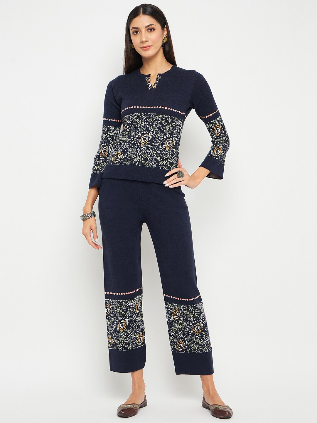 

Zigo Self Design Round Neck Sweater With Trousers, Navy blue