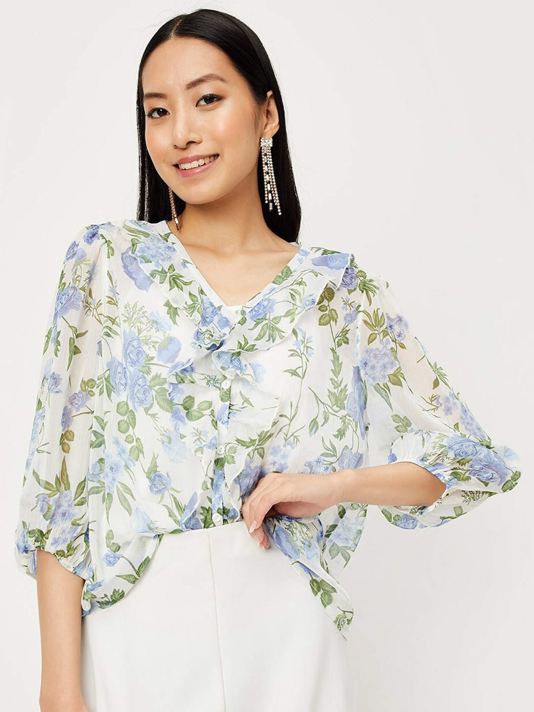 

max Floral Printed Regular Top, White