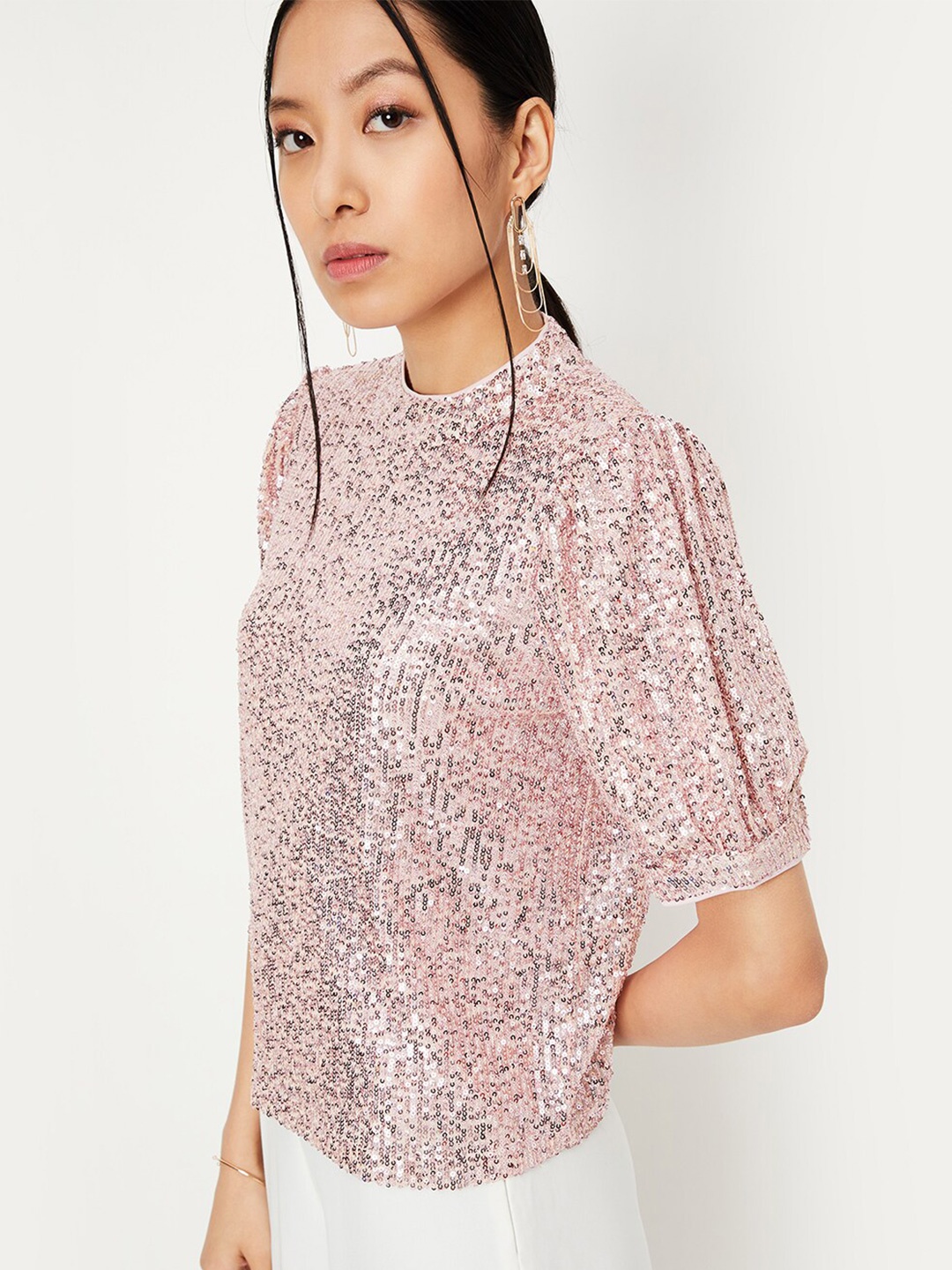 

max Embellished Regular Top, Pink