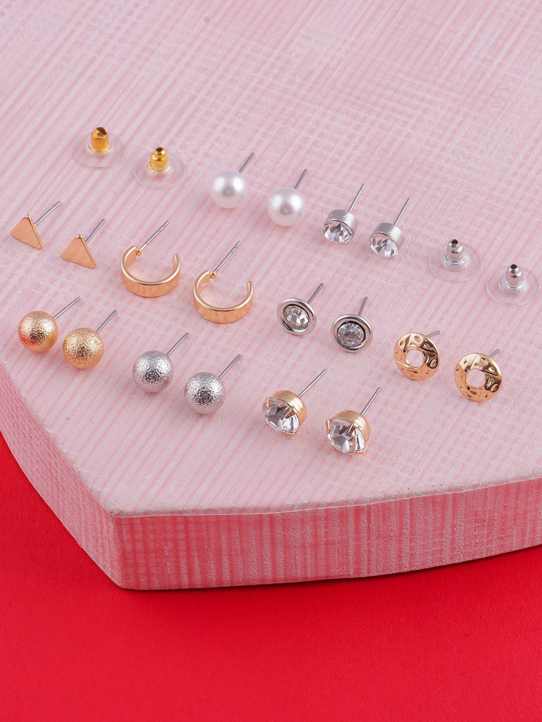 

DressBerry Set Of 9 Classic Stud Earrings, Gold