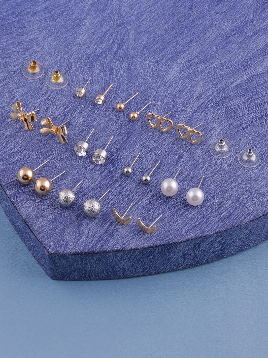 

DressBerry Set Of 10 Classic Studs Earrings, Silver