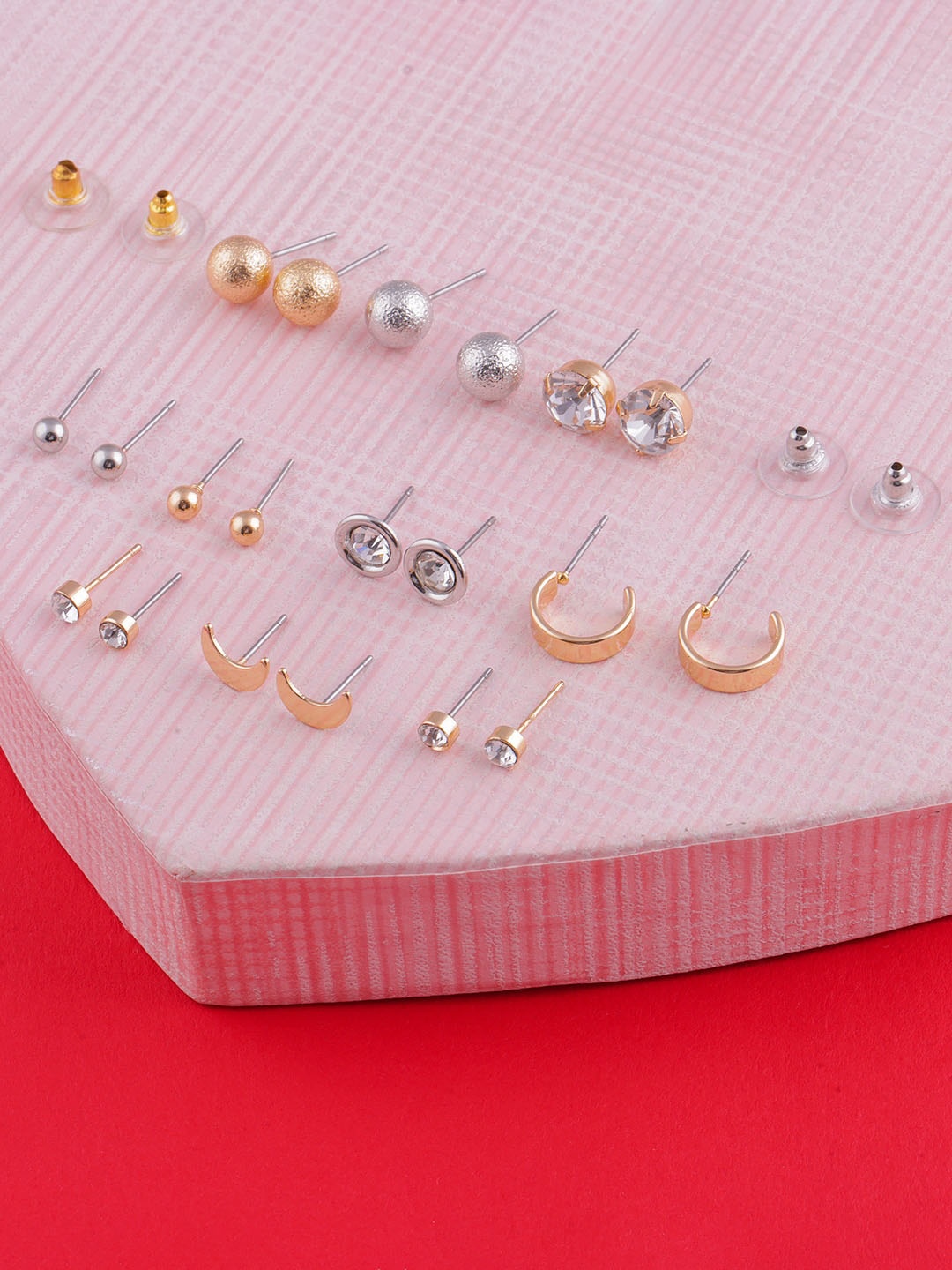 

DressBerry Set Of 10 Gold-Plated Stone-Studded Classic Studs Earrings