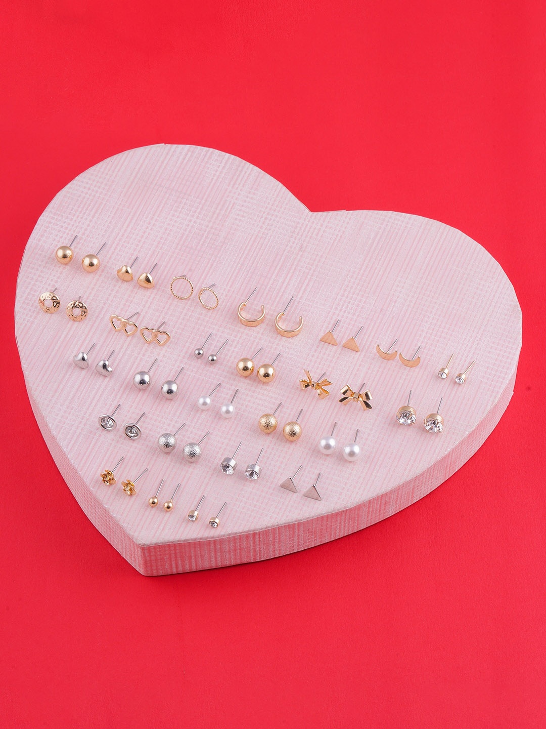 

DressBerry Set Of 25 Gold-Plated Stones & Beads-Studded Classic Studs Earrings