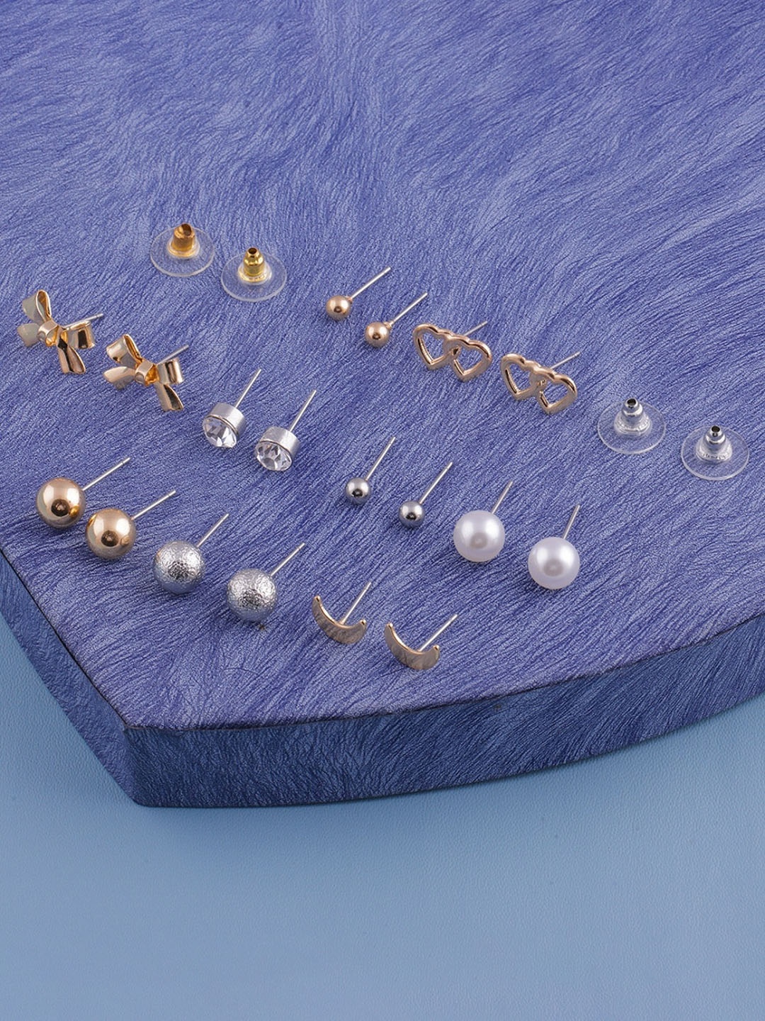

DressBerry Set Of 9 Gold-Toned Classic Studs Earrings, Silver