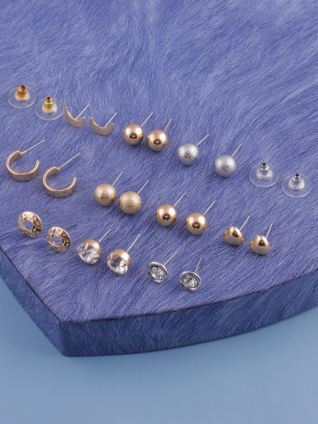 

DressBerry Set Of 10 Gold-Plated Classic Studs Earrings