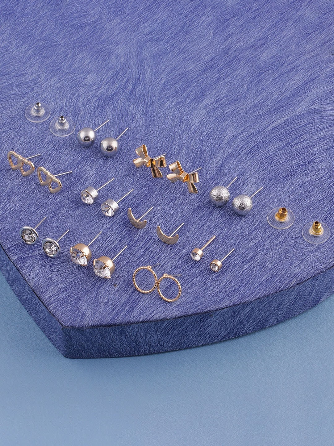 

DressBerry Set Of 10 Gold-Plated Stone-Studded Classic Studs Earrings