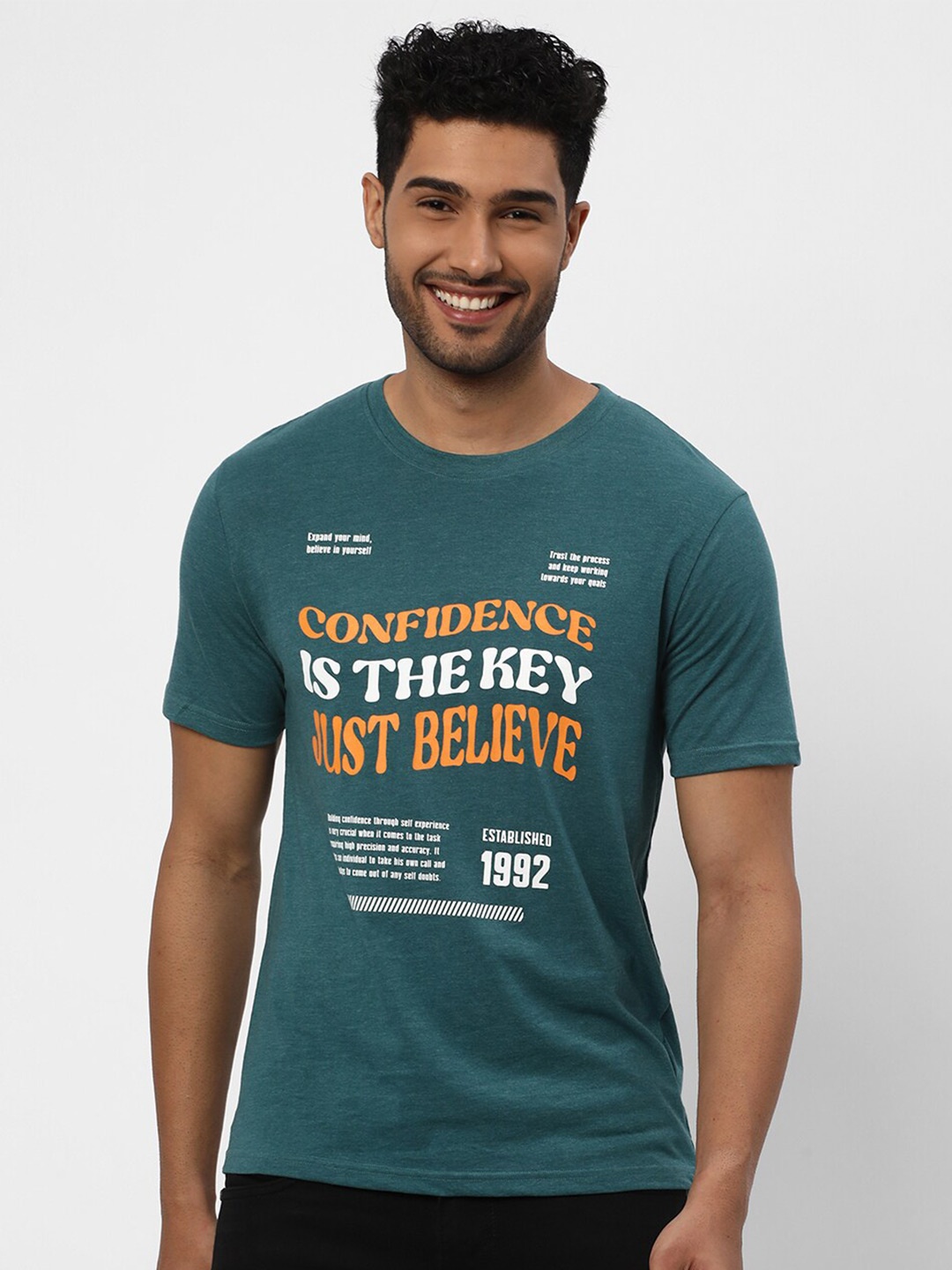 

R&B Typography Printed Cotton T-shirt, Green
