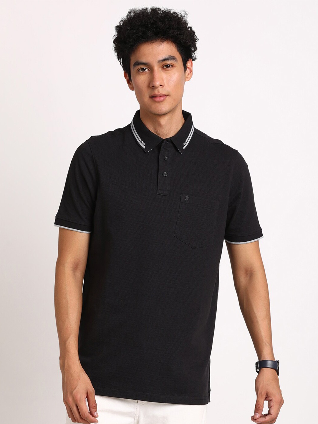 

Turtle Polo Collar Pure Cotton Slim Fit T-shirt, Black