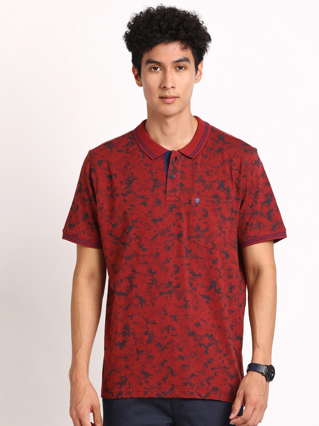 

Turtle Abstract Printed Polo Collar Pure Cotton Slim Fit T-shirt, Maroon