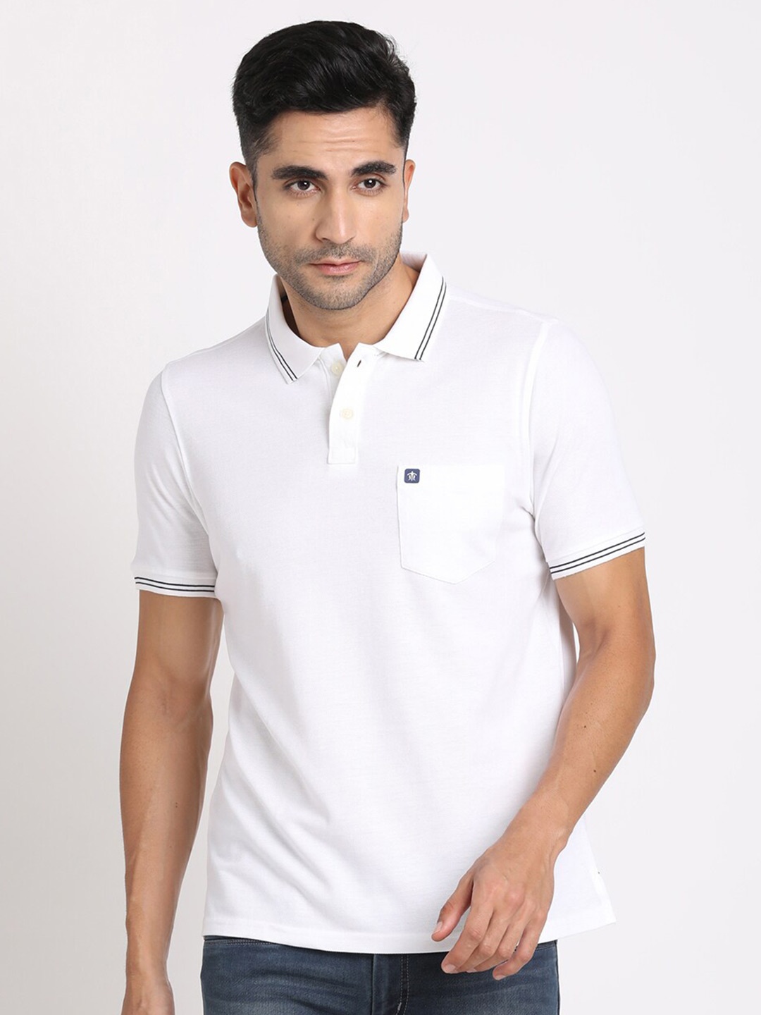 

Turtle Polo Collar Cotton Slim Fit T-shirt, White