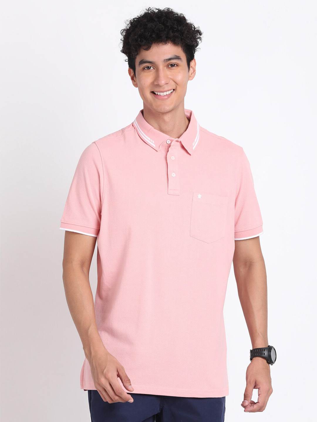 

Turtle Polo Collar Cotton Slim Fit T-shirt, Pink