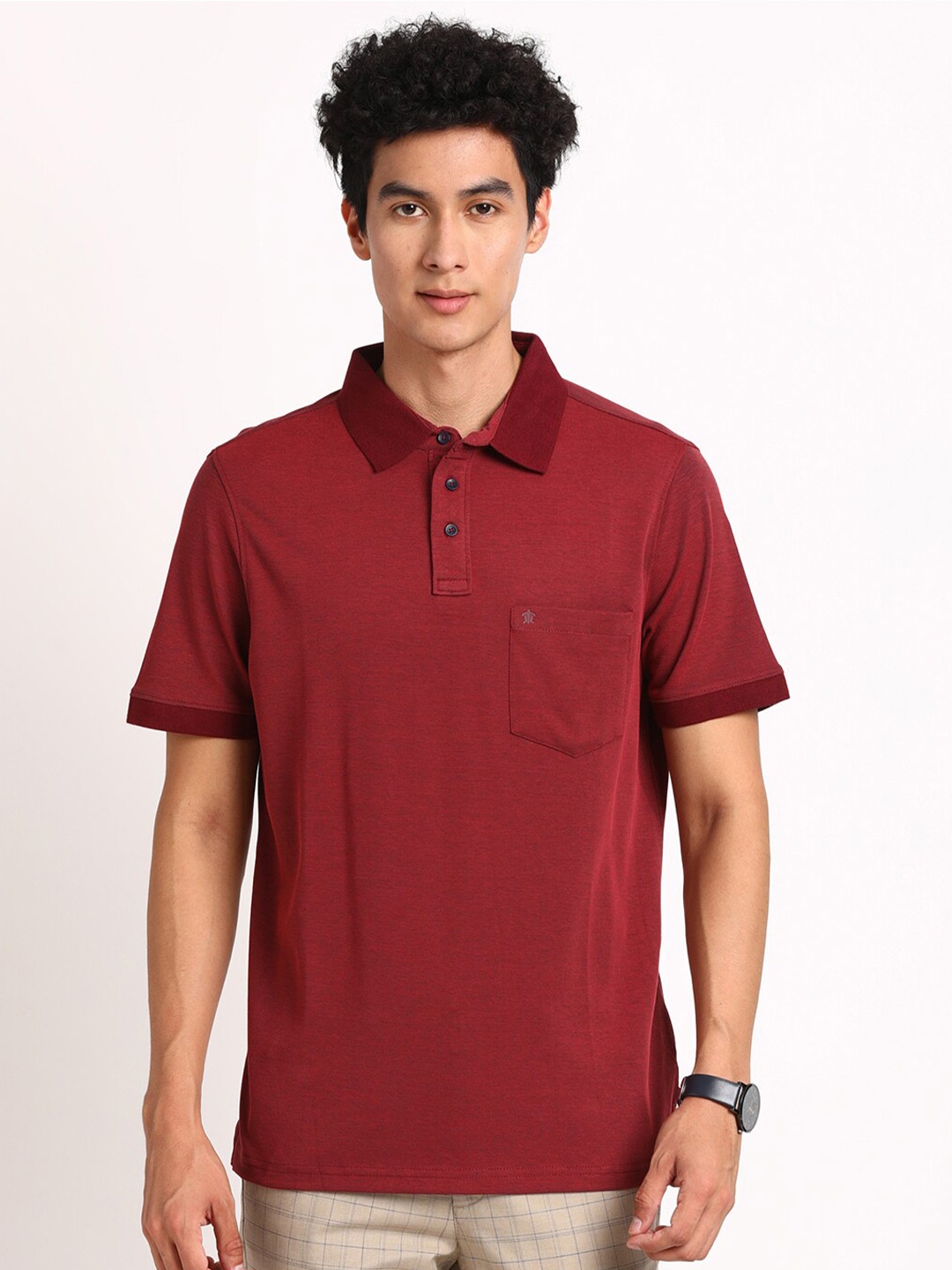 

Turtle Polo Collar Cotton Slim Fit T-shirt, Maroon