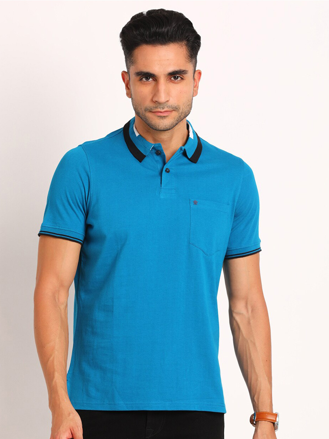 

Turtle Polo Collar Pure Cotton Slim Fit T-shirt, Blue