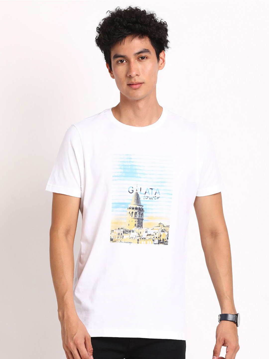 

Turtle Graphic Printed Slim Fit Pure Cotton T-shirt, White