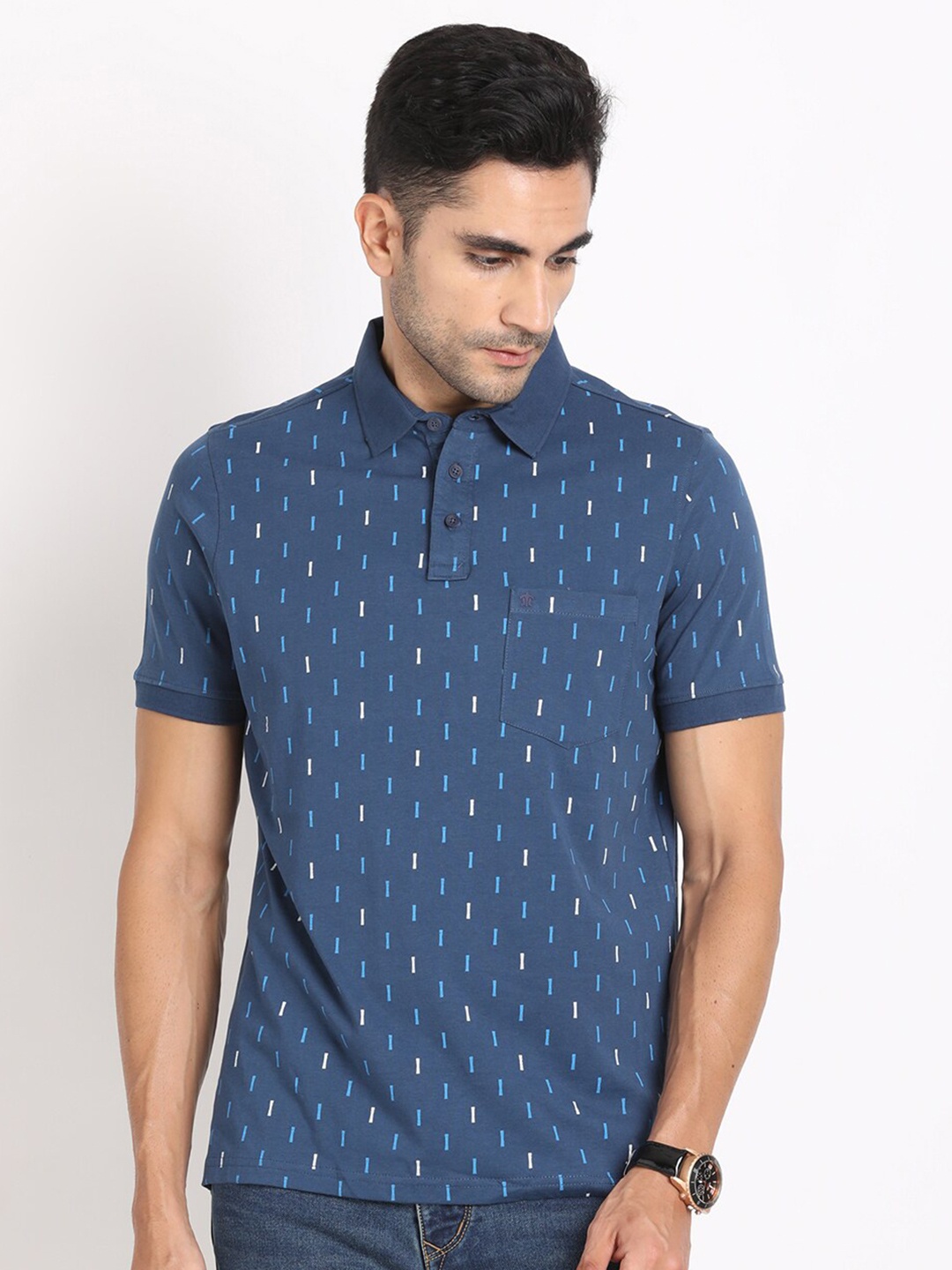 

Turtle Geometric Printed Slim Fit Pure Cotton T-shirt, Blue