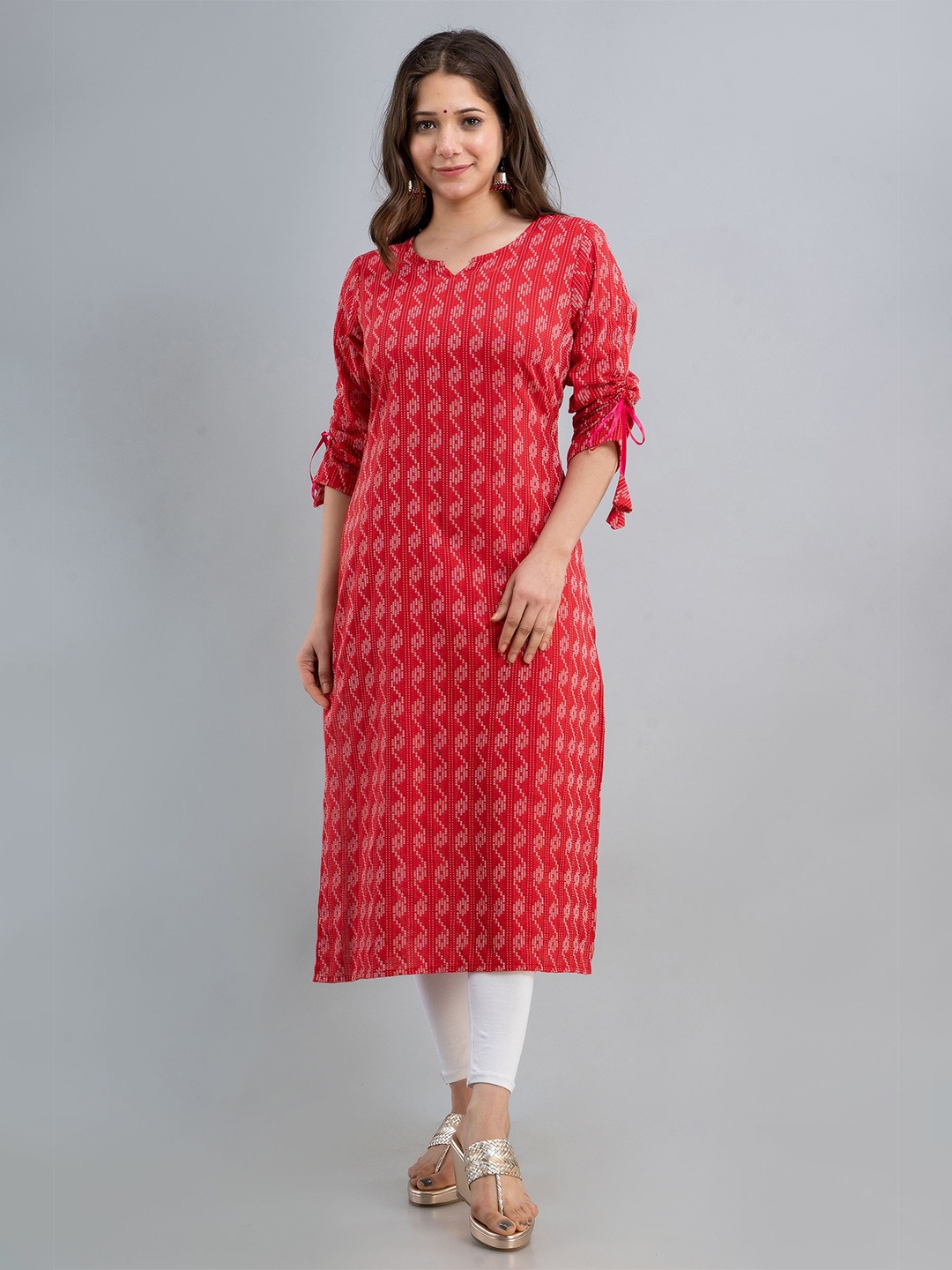 

NAMDEV Geometric Printed Sweetheart Neck Cotton Straight Kurta, Red