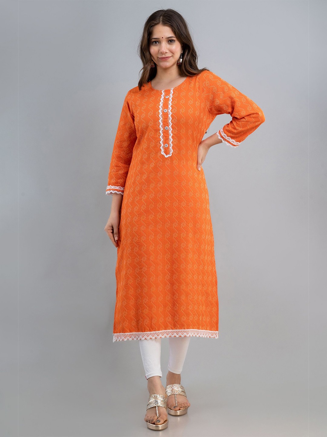 

NAMDEV Ethnic Motifs Printed Cotton Straight Kurta, Orange