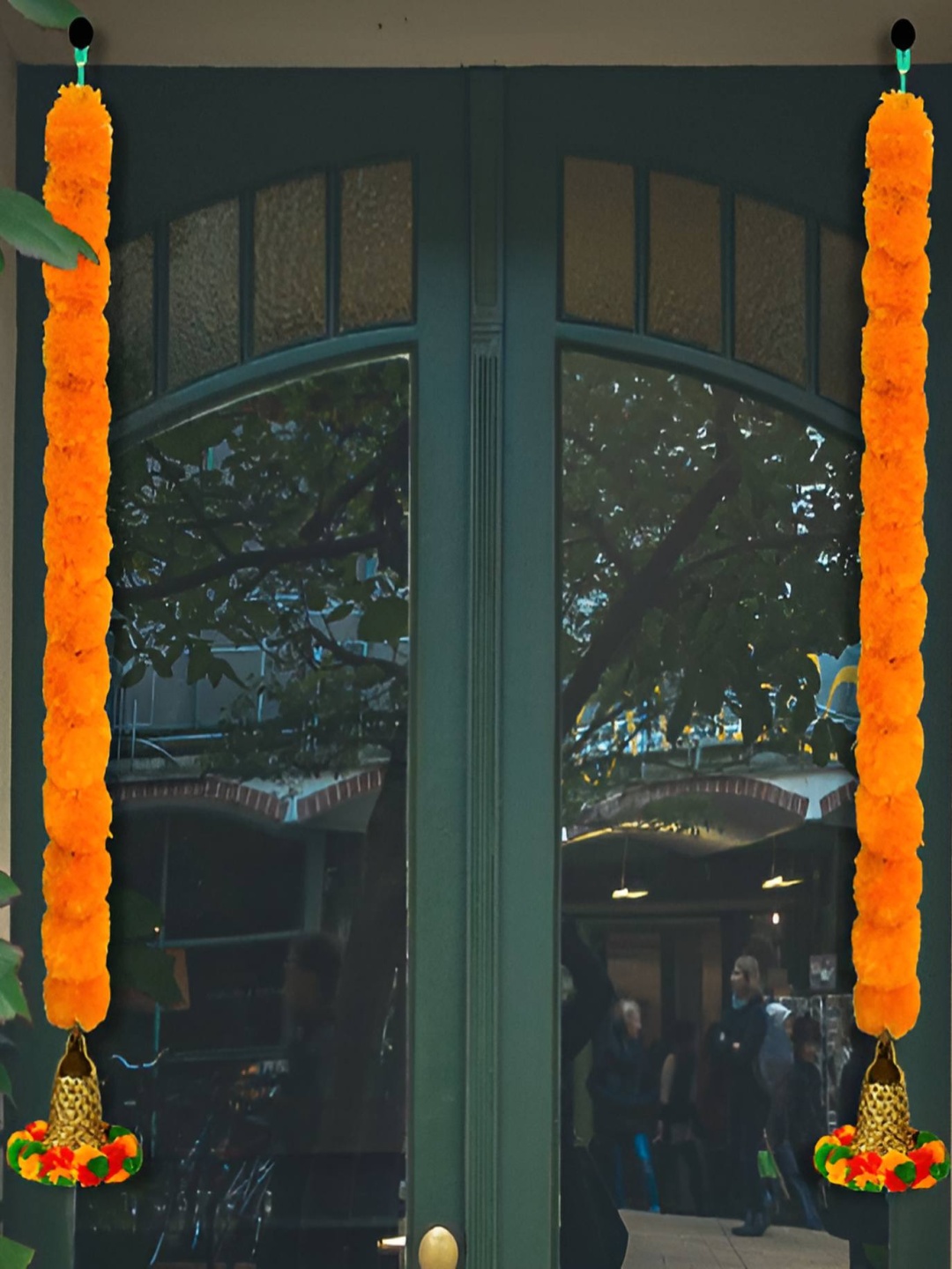 

iHandikart Orange 10 Pieces Hanging Marigold With Bell Garland Artificial Flower