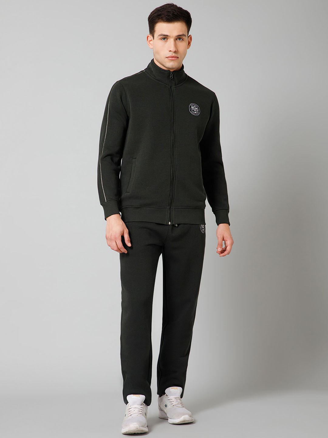 

Cantabil Mock Collar Jacket with Mid Rise Track Pant, Olive