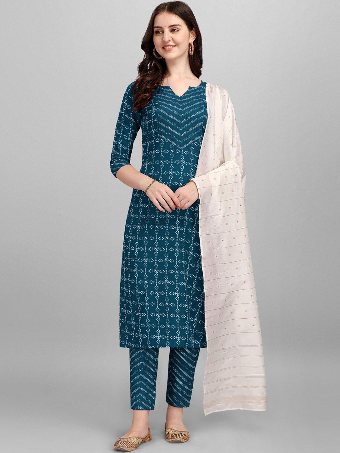 

Anouk Blue Bandhani Printed Pure Cotton Straight Kurta & Trouser With Dupatta
