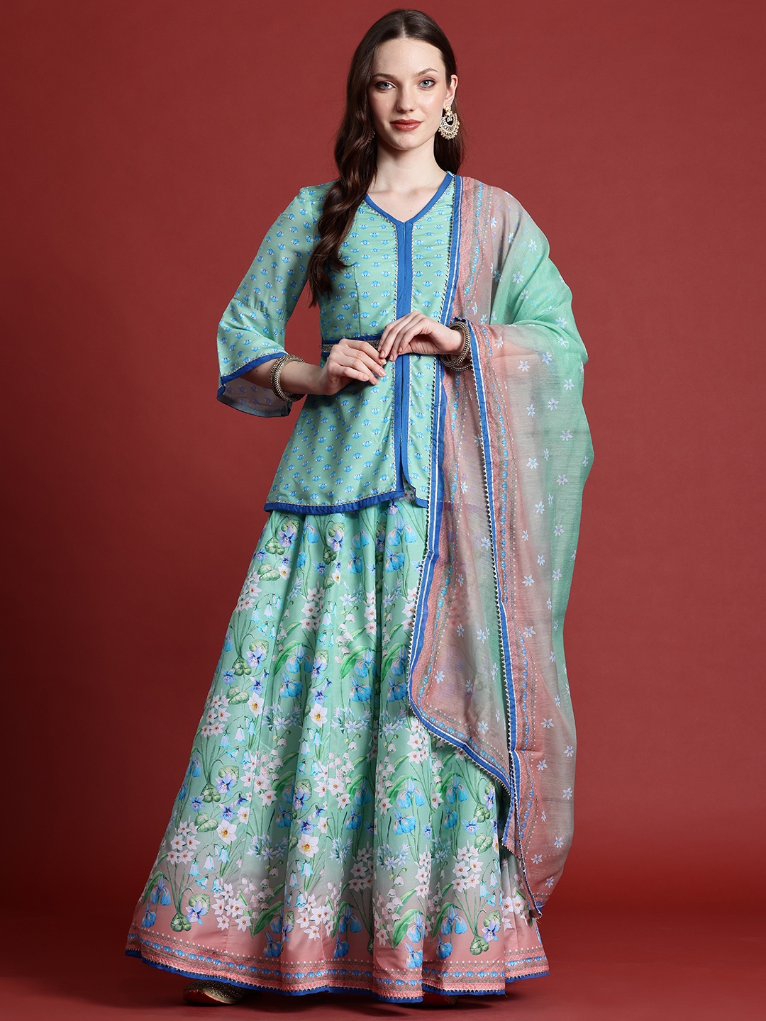 

Anouk Ready to Wear Printed Fusion Lehenga Choli, Blue