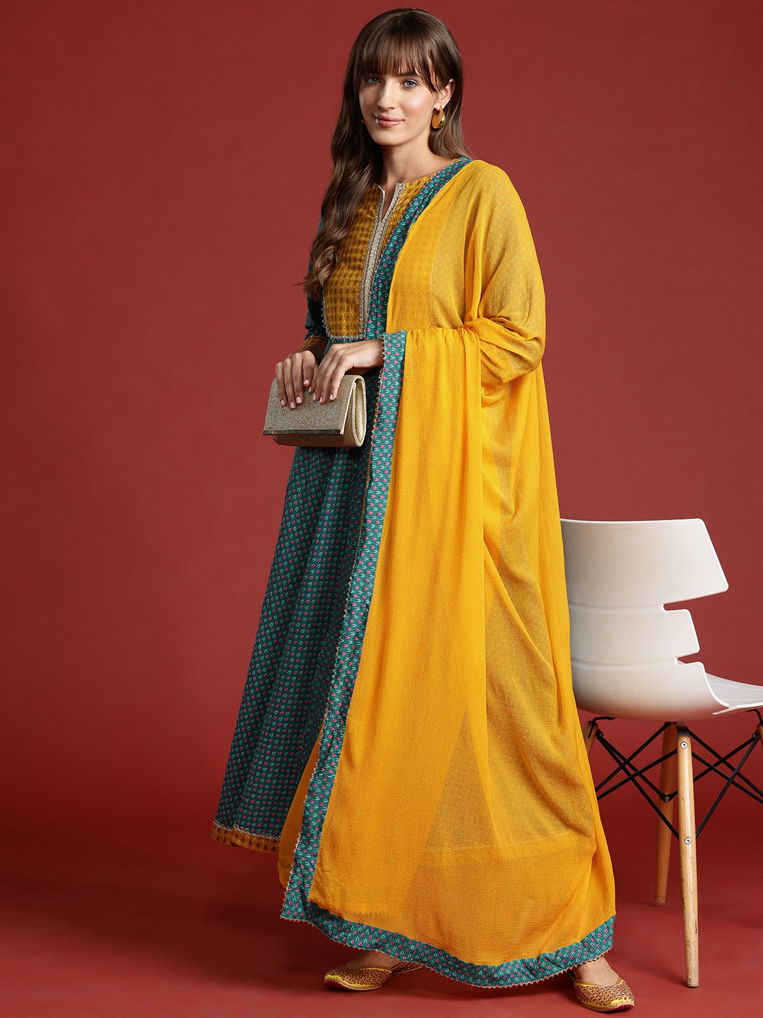 

Anouk Ethnic Motifs Print Pure Cotton Kurta with Trousers & Dupatta, Green