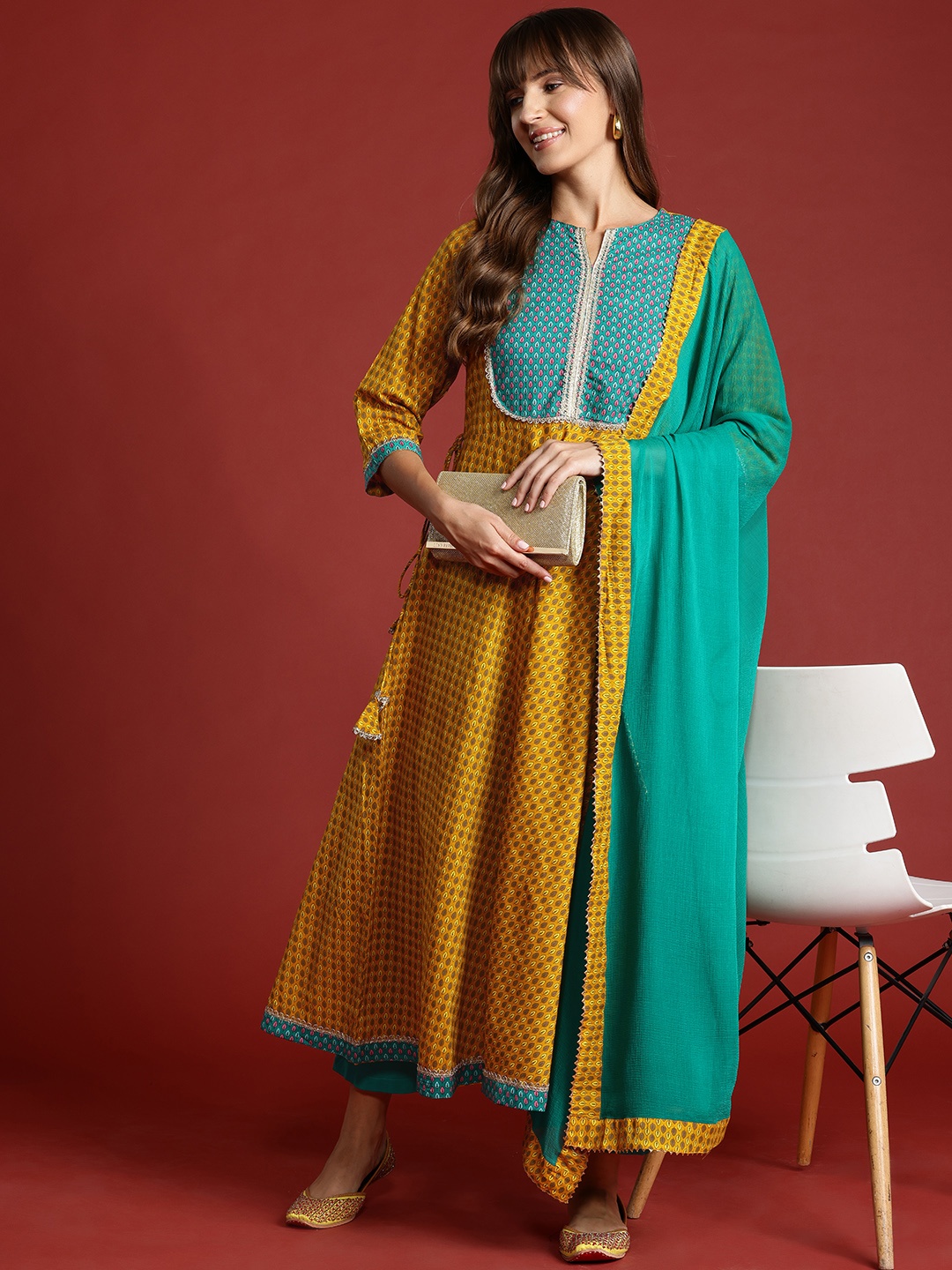 

Anouk Ethnic Motifs Print Pure Cotton Kurta with Trousers & Dupatta, Mustard