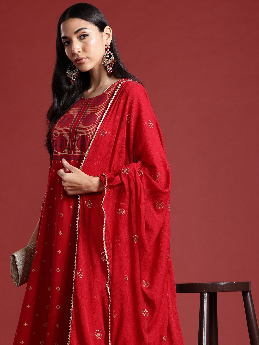 

Anouk Women Ethnic Motifs Printed Kurta with Trousers & Dupatta, Red
