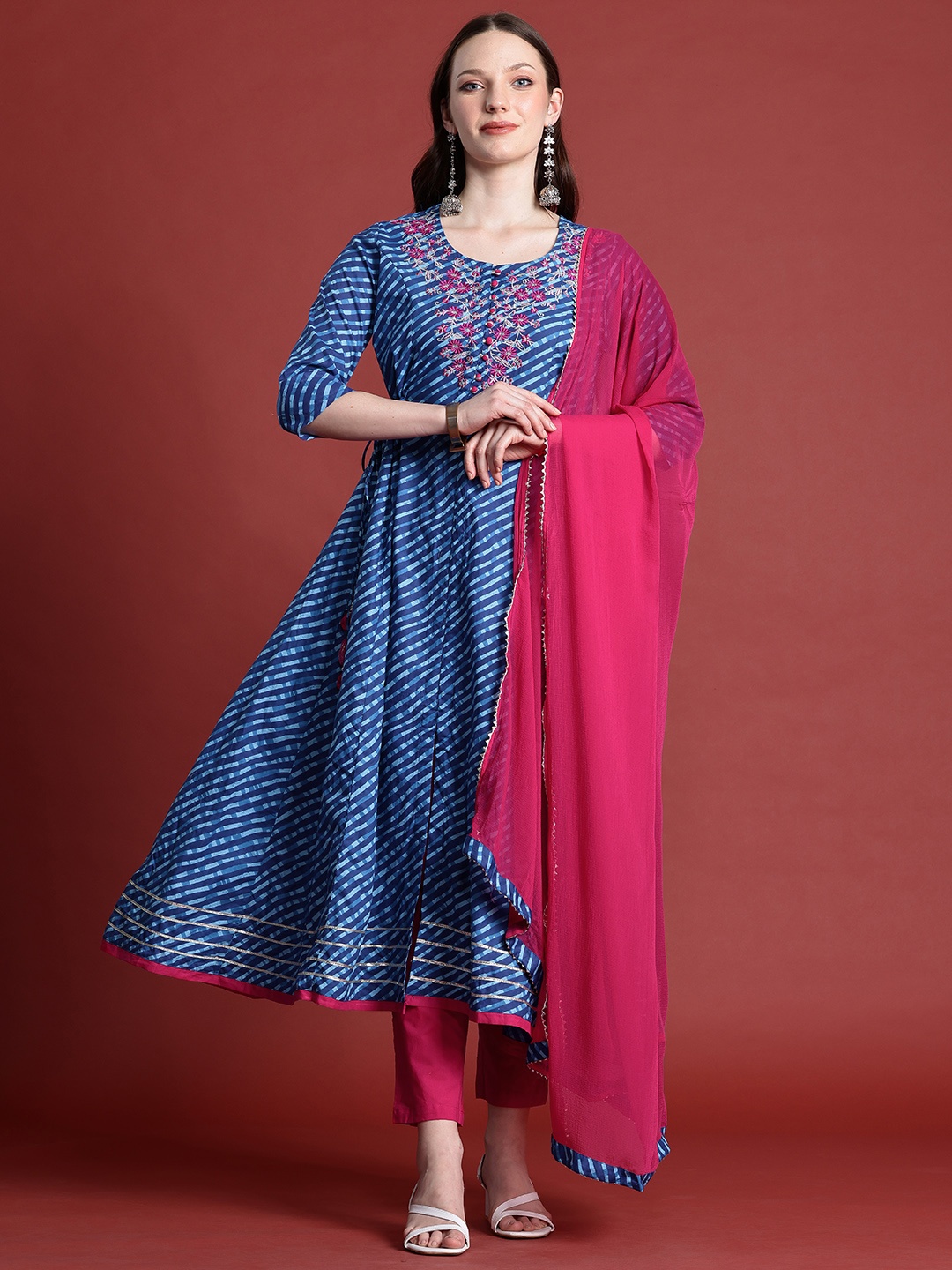 

Anouk Pure Cotton Printed Kurta Set With Dupatta, Blue