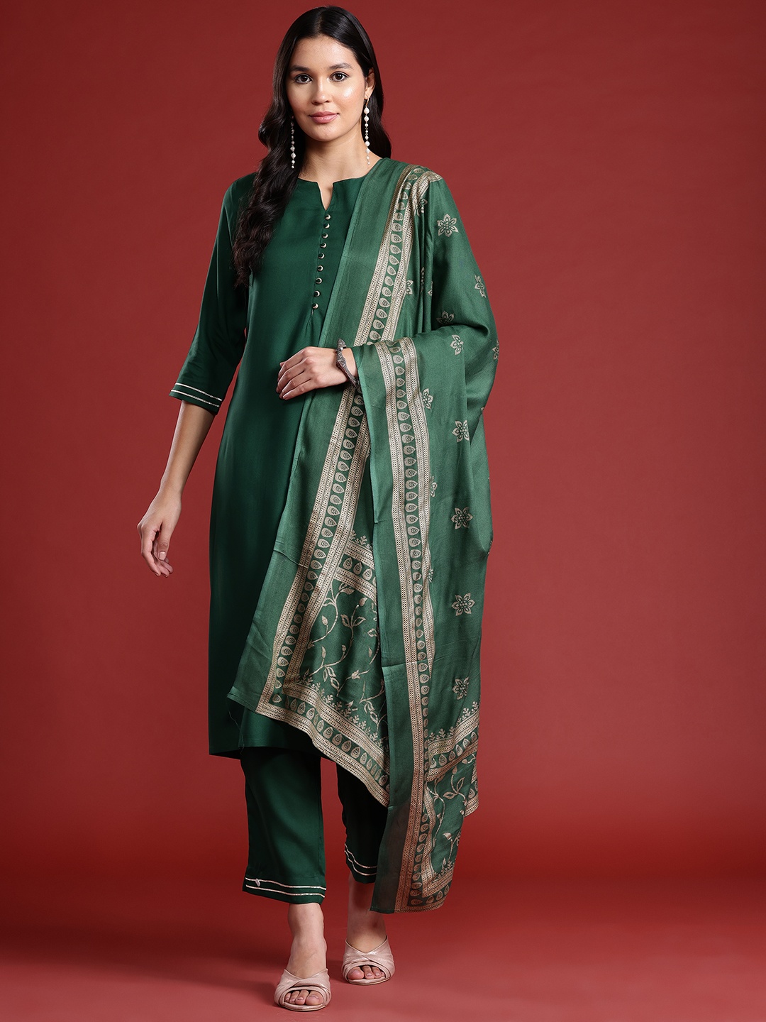 

Anouk Kurta with Trousers & Dupatta, Green