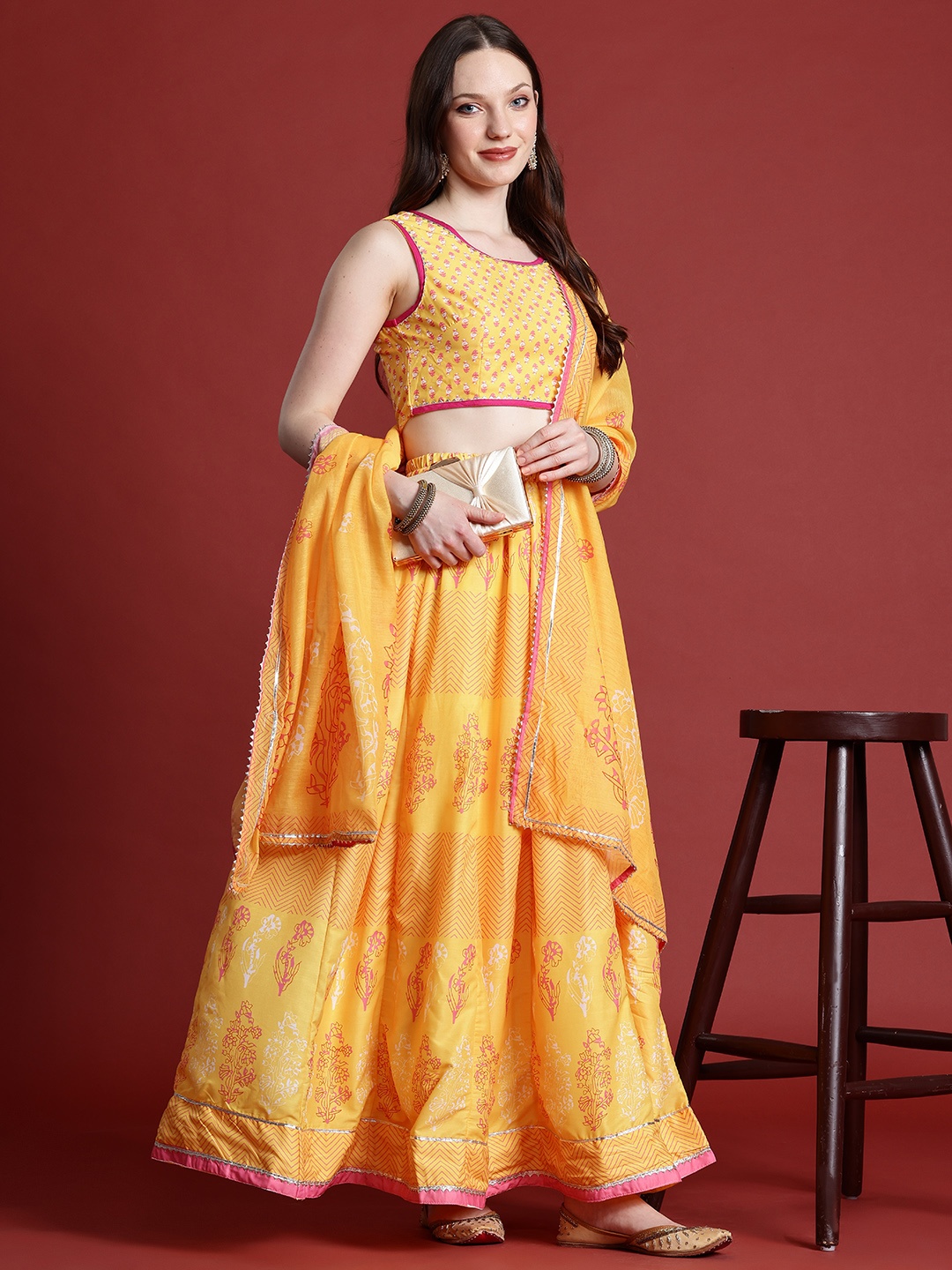 

Anouk Ready to Wear Printed Lehenga Choli, Yellow