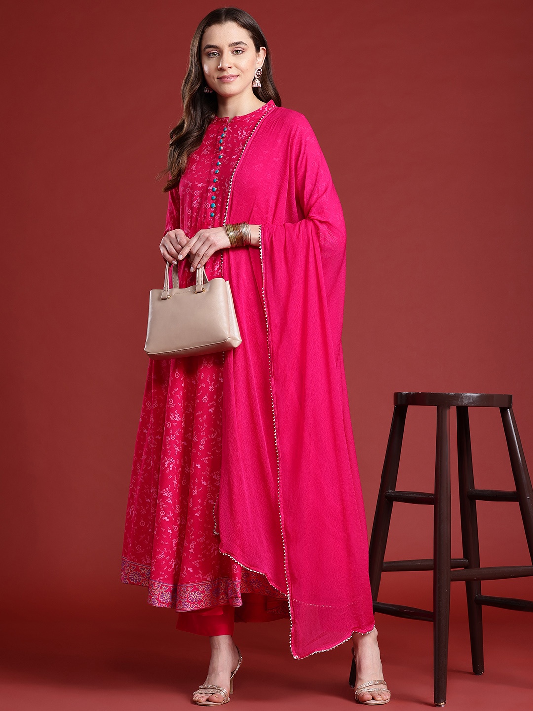 

Anouk Printed Kurta Set With Dupatta, Pink