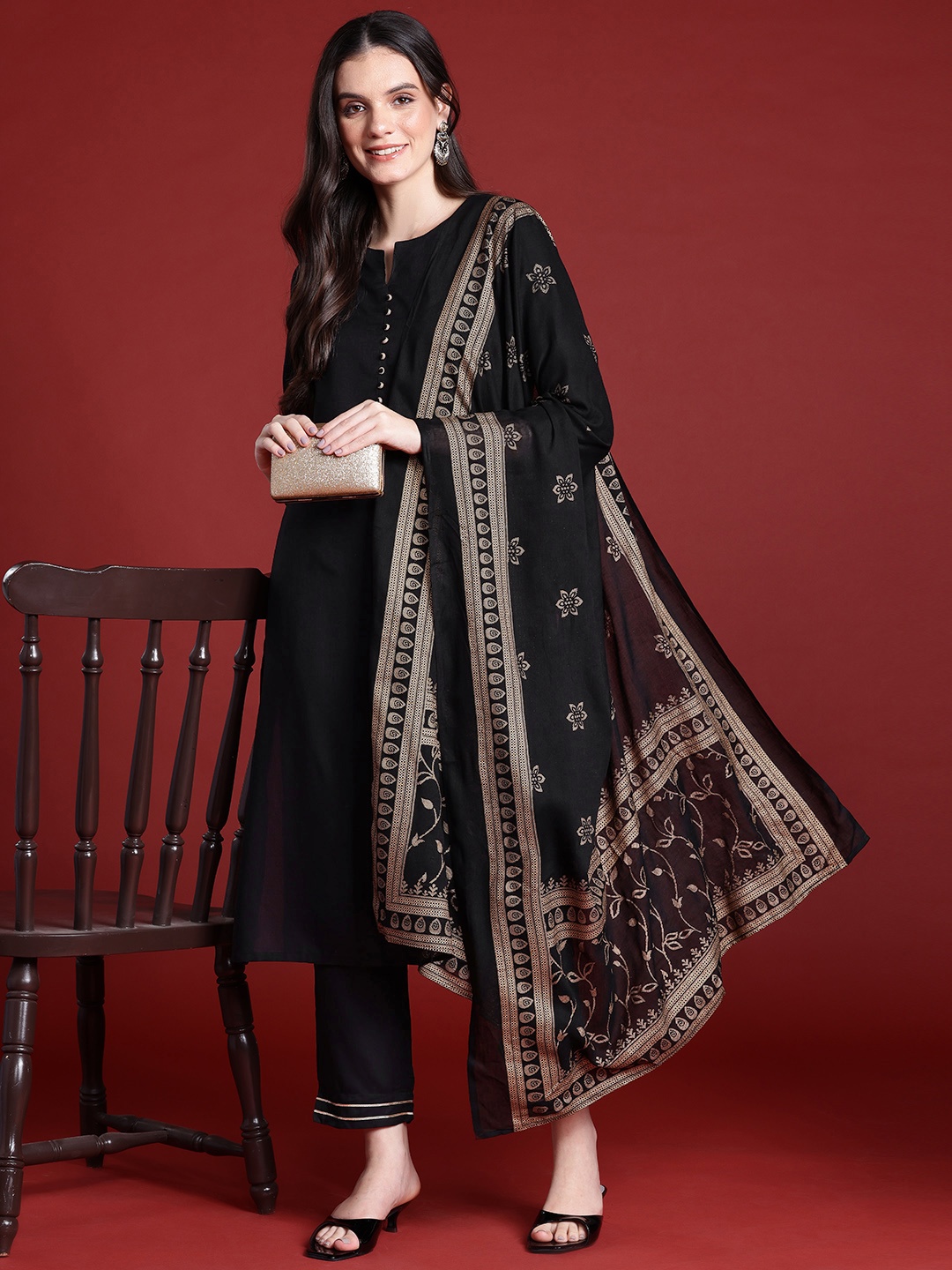 

Anouk Gotta Patti Kurta with Trousers & Dupatta, Black