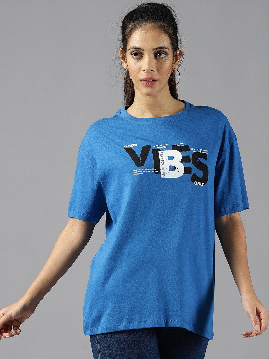 

The Roadster Lifestyle Co. Navy Blue Typography Printed Pure Cotton Oversized T-shirt