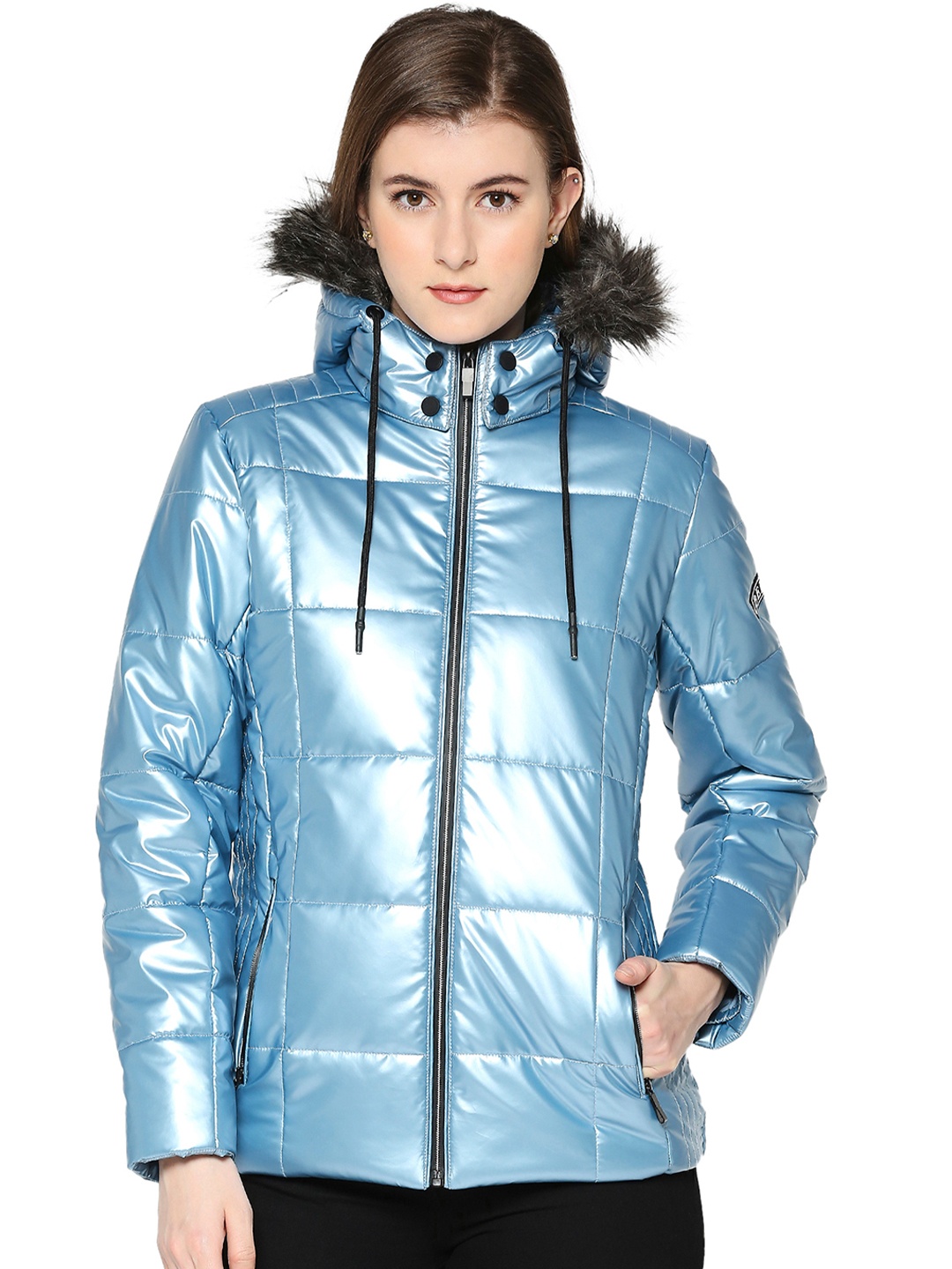 

Being Human Hooded Puffer Jacket With Faux Fur Trim, Blue