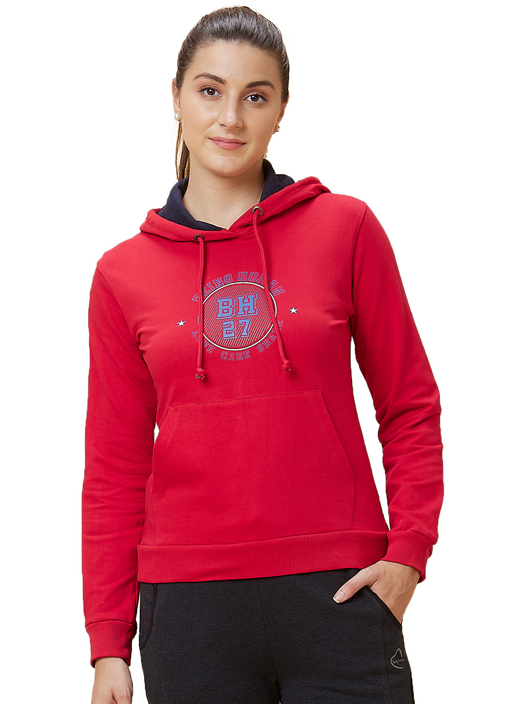 

Being Human Typography Printed Hooded Sweatshirt, Red
