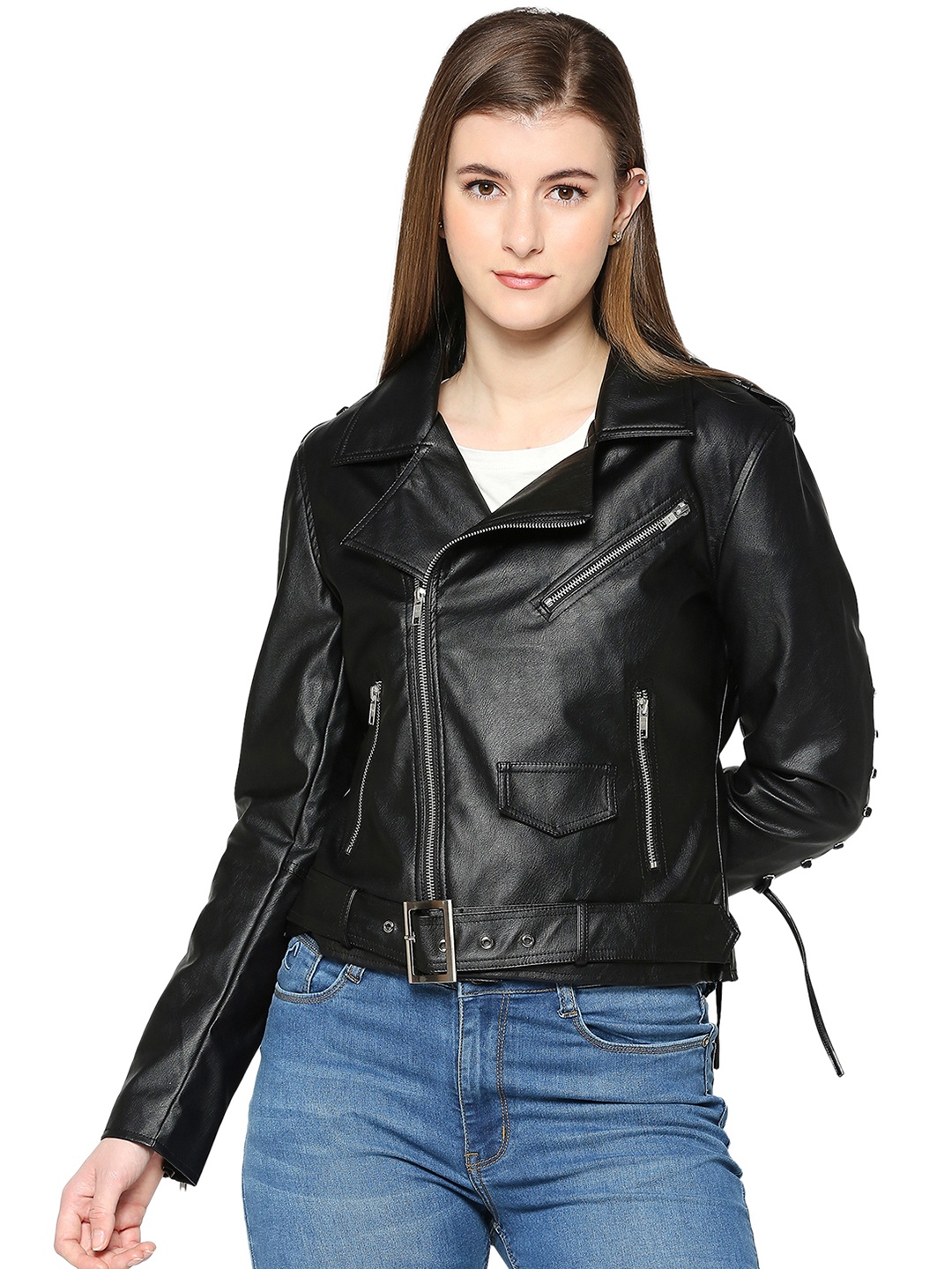 

Being Human Spread Collar Biker Jacket, Black